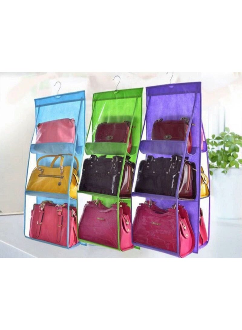 منظم رفوف معلق، منظم حقائب اليد، تخزين الحقائب، خزانة الملابس، شماعة مقاومة للغبار، 6 جيوب شفافة للقبعات، والحقائب، والأوشحة، وحامل المناشف... - Image 2